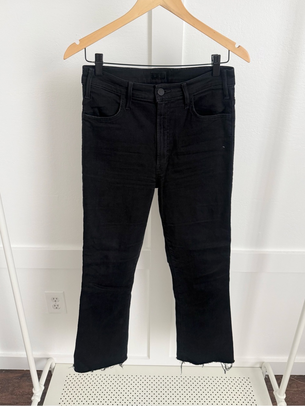 Mother The Hustler Ankle Fray Jeans Black